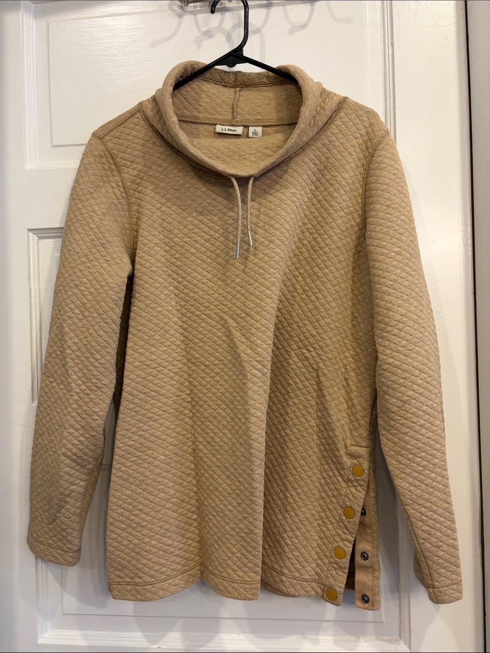 L.L. Bean Quilted Funnel Neck Pullover in Camel/Tan